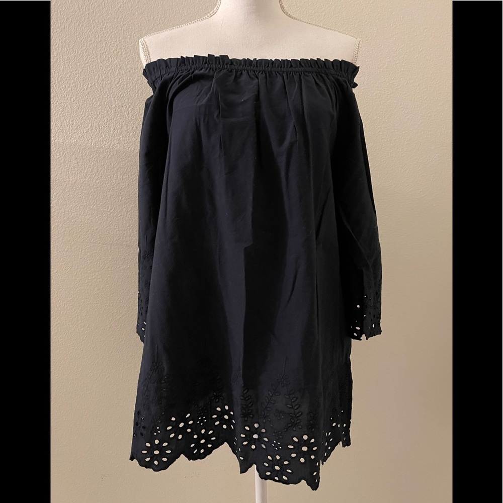 NEW Navy blue Off shoulder tunic blouse top eyelet Hem design